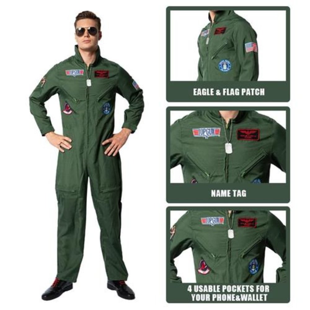 Top Gun Adult Maverick Sunglass Flight Jump Suit Men Union Pilot Cosplay Costume - Picture 6 of 10